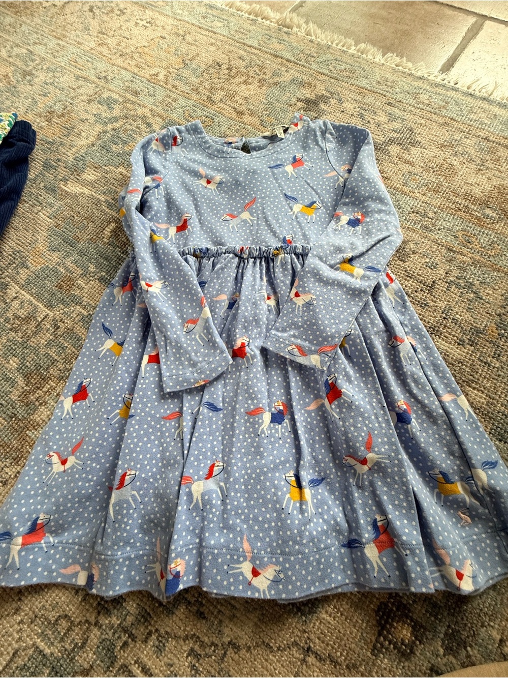 Joules Light Blue Unicorn Print Long Sleeve Twirl Dress
